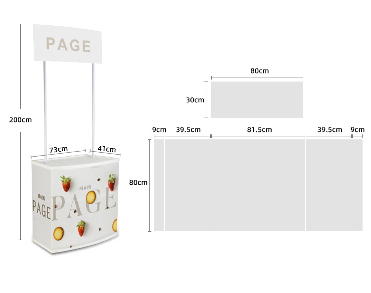 Hot Sale Trade Show Booth Tension Fabric Square Counter with Acrylic Display Rack Exhibition Booth Promotion Table