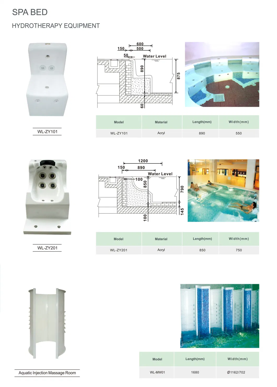 Swimming Pool & SPA Acrylic Massage Aqua Bed